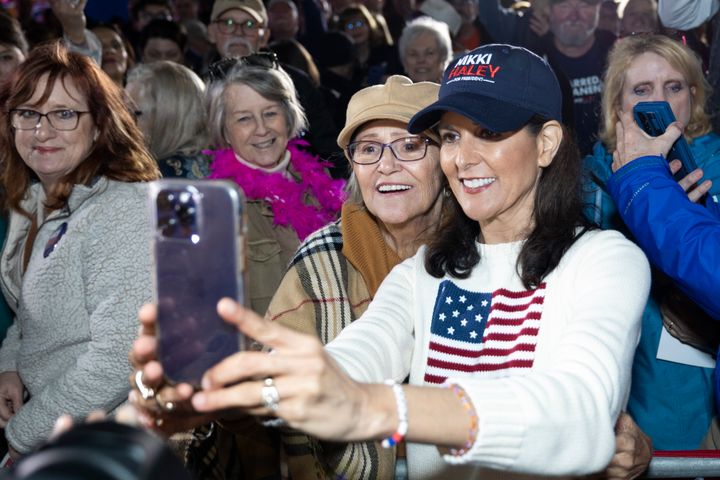 Republican presidential candidate former UN Ambassador Nikki Haley greets supporters at an event at Patriots Point Naval and Maritime Museum Friday, Feb. 23, 2024, in Mt. Pleasant, S.C. 