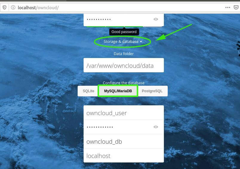 Add OwnCloud Database Settings