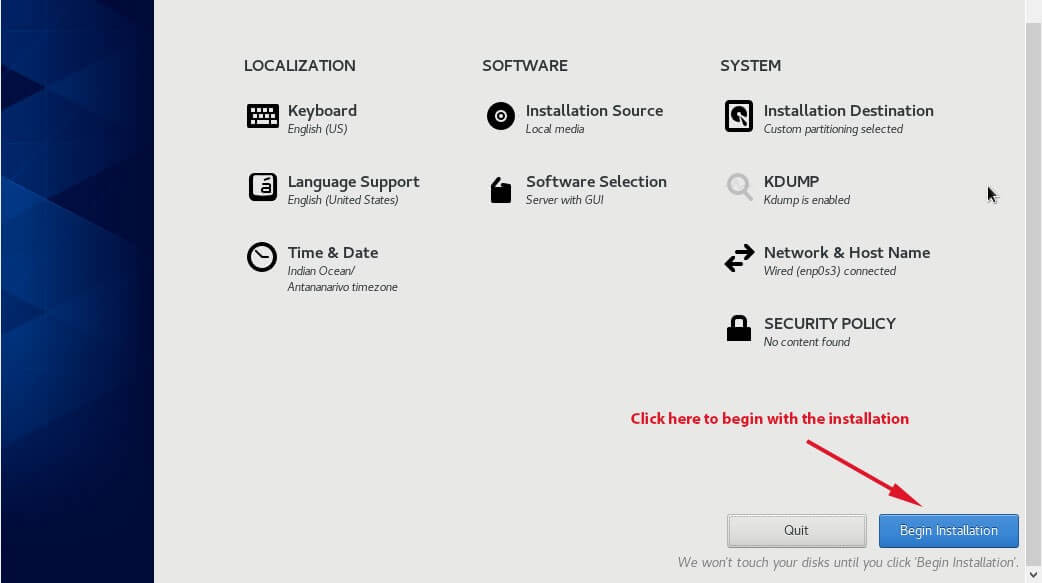 Begin CentOS 8 Installation