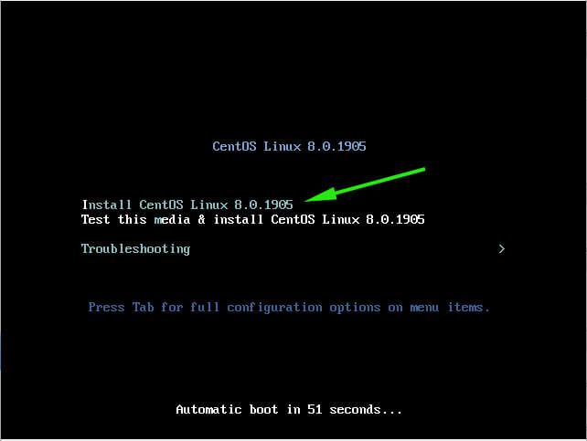 CentOS 8 Boot Menu