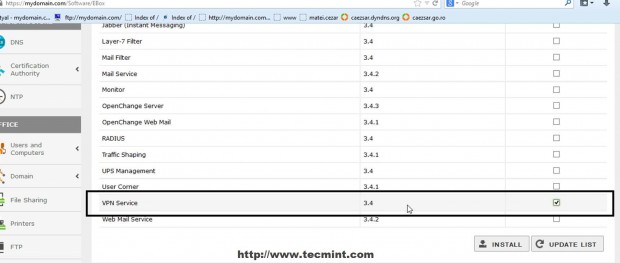 Install VPN Service in Zentyal