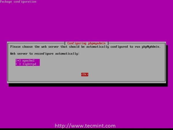 Select Apache2 for PhpMyAdmin