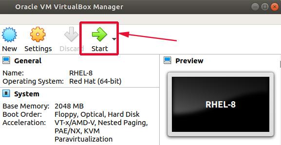 Start RHEL 8 VM