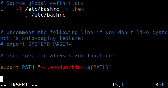 Add Exodus Path in Remote Linux Bashrc