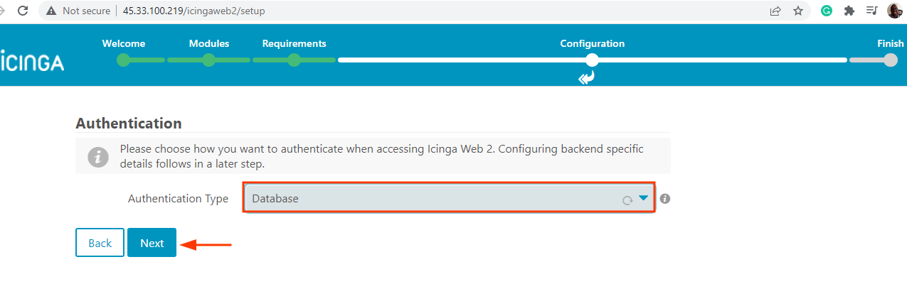 Choose Authentication for Icinga