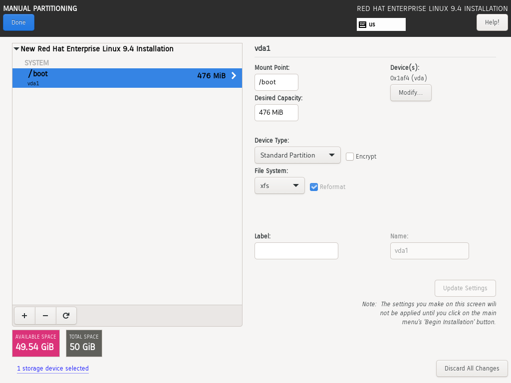 Boot Partition Created