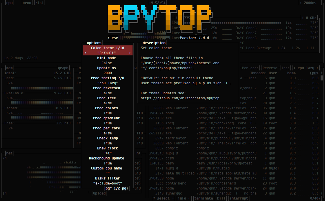 Bpytop Menu