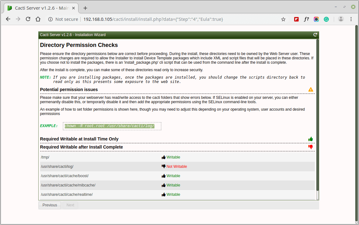 Cacti Directory Permission Checks