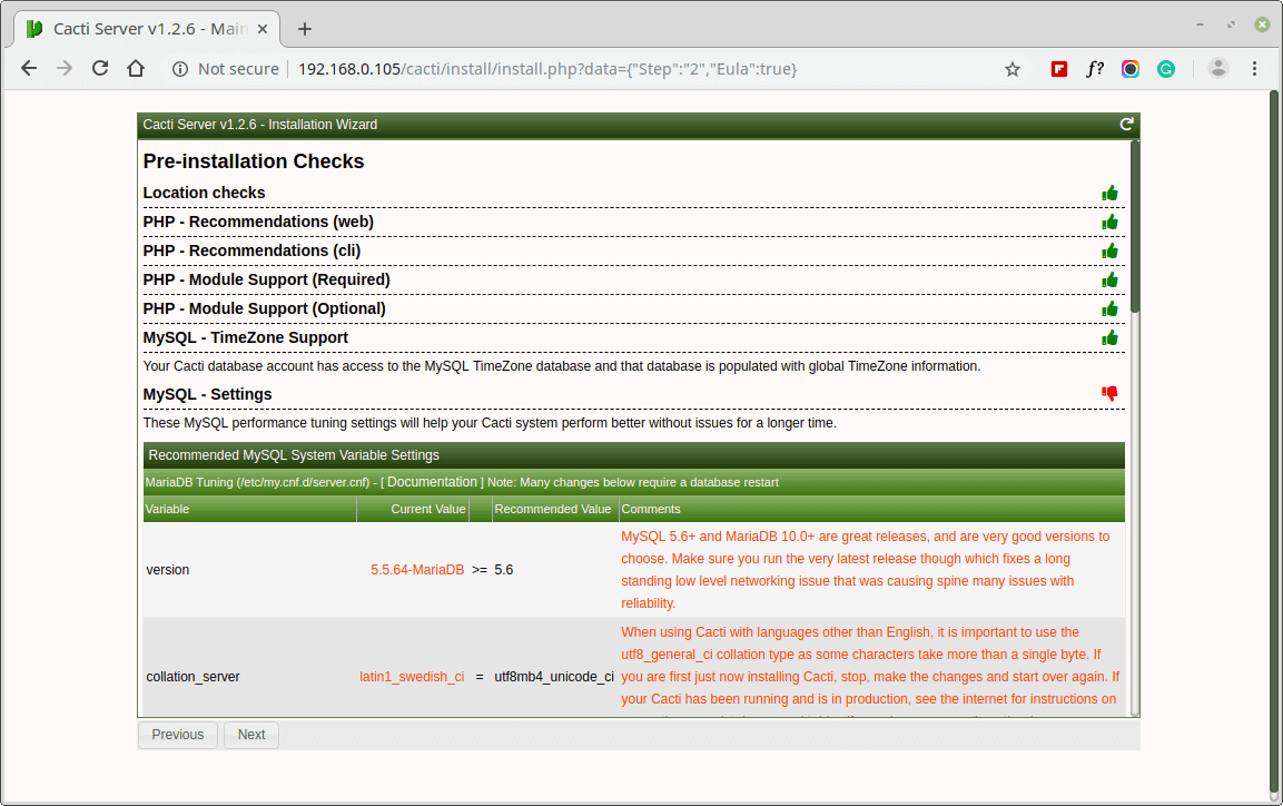 Cacti MySQL Pre-Installation Checks