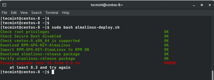 CentOS 8 Migrate to AlmaLinux