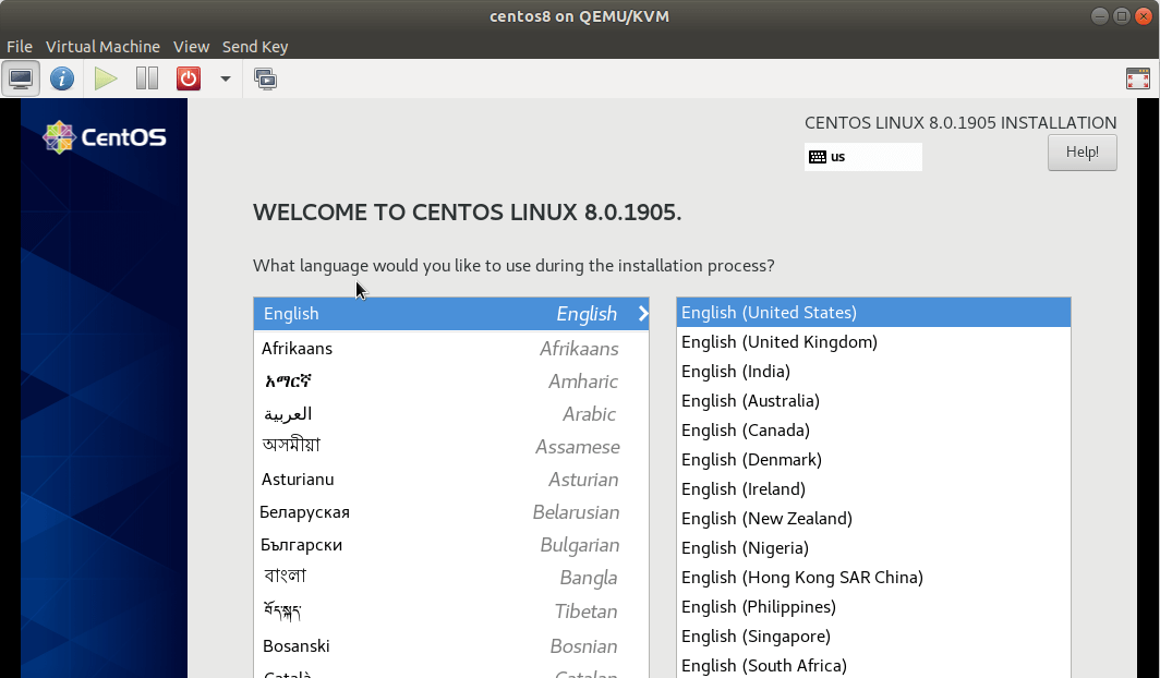 CentOS 8 Virtual Machine Installation