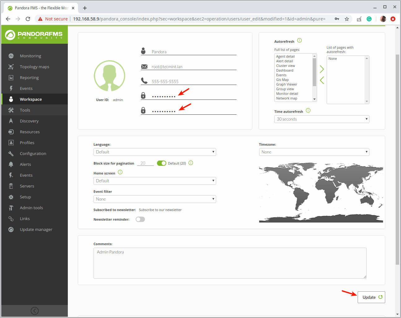 Change Pandora FMS Console Admin Password