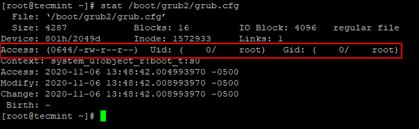 Check Grub File Stat