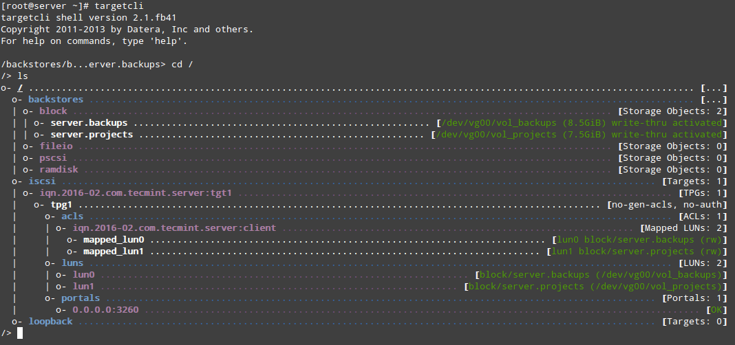 User targetcli to Check Configured Resources