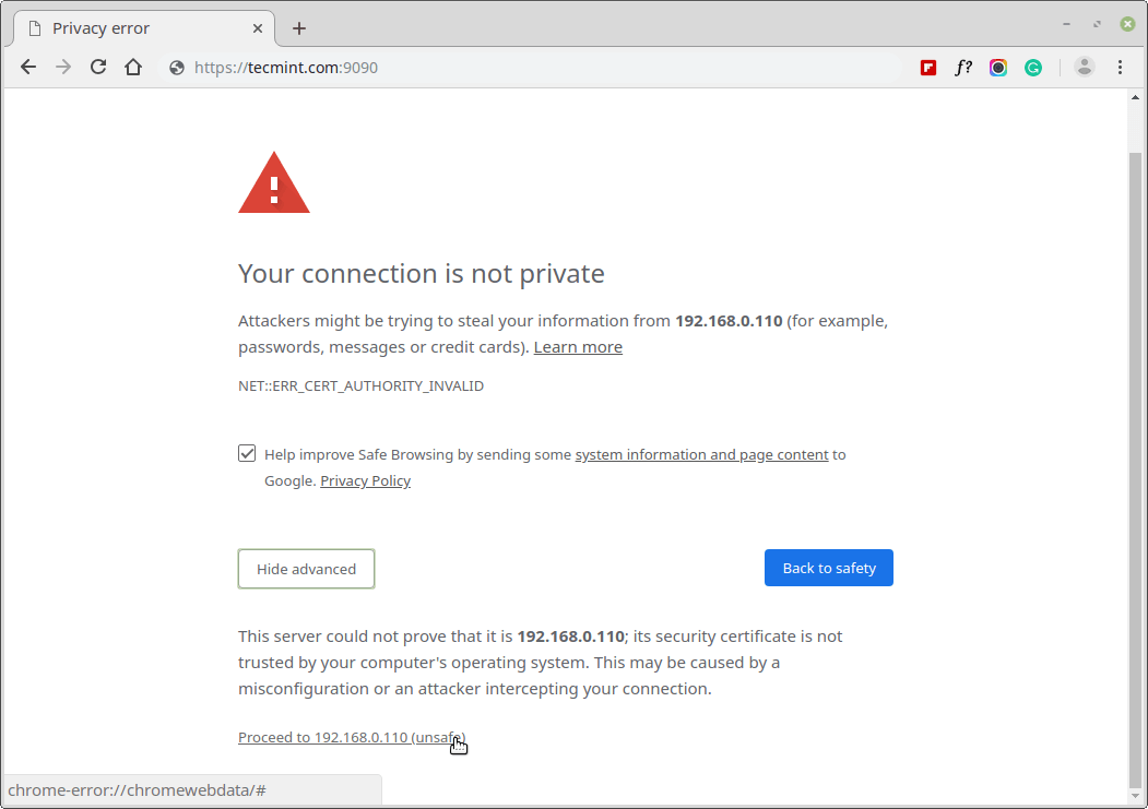 Cockpit SSL Certificate Warning