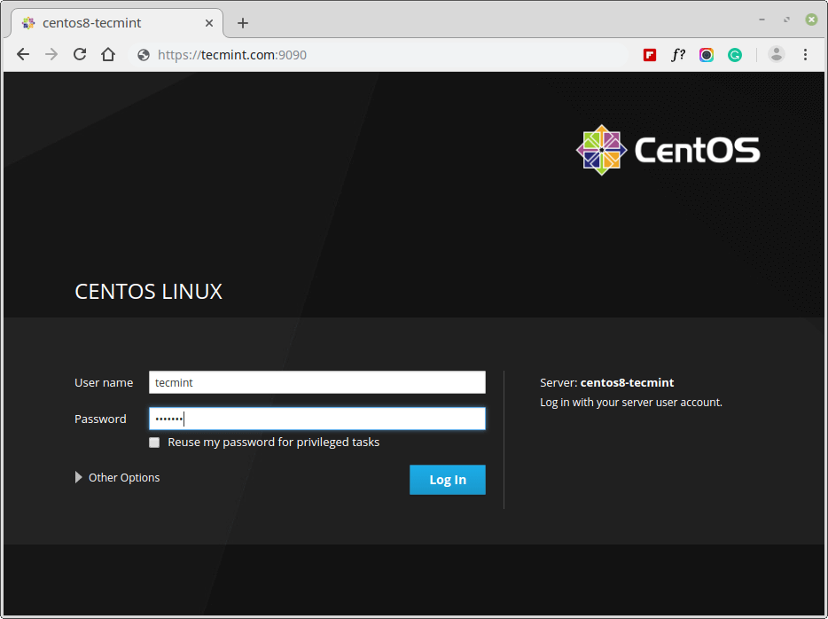 Cockpit Web Console Login