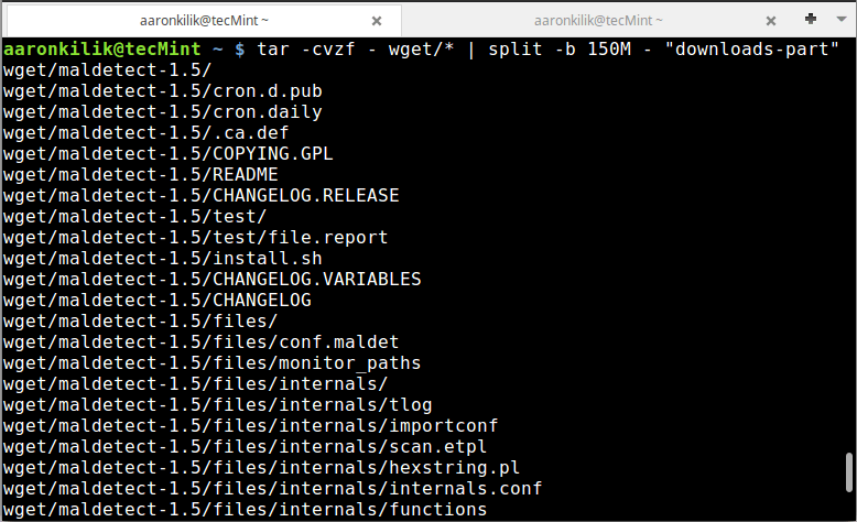 Create and Split Tar Archive File into Parts