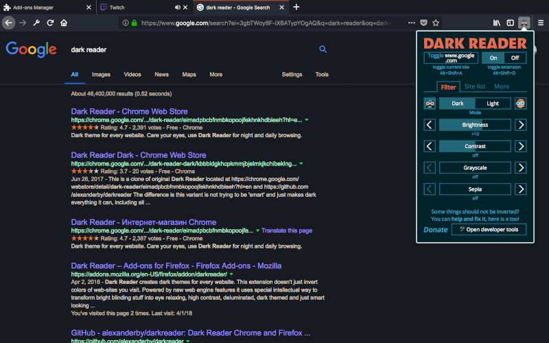 Dark Reader - Dark Firefox Theme