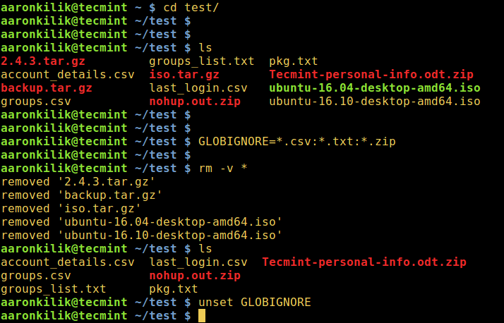 Delete Files Using Bash GLOBIGNORE Variable