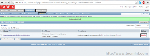 Enable Default Zabbix Mail Alert