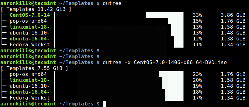 Show Disk Usage with Exclude Filename