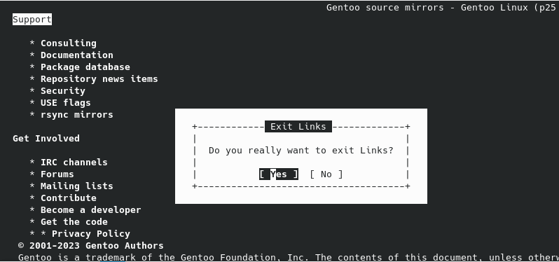 Exit Gentoo Mirrors List