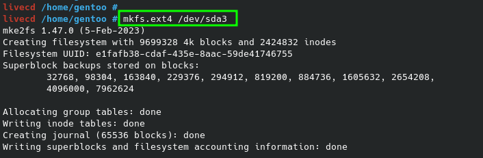 Format Root Partition with Ext4