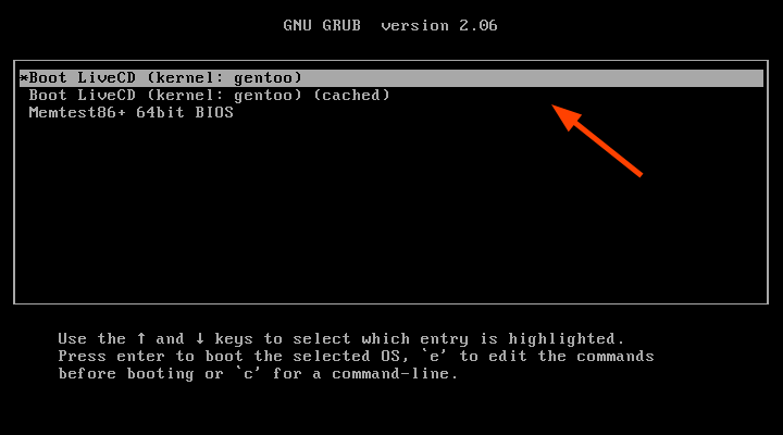 Gentoo GRUB Menu