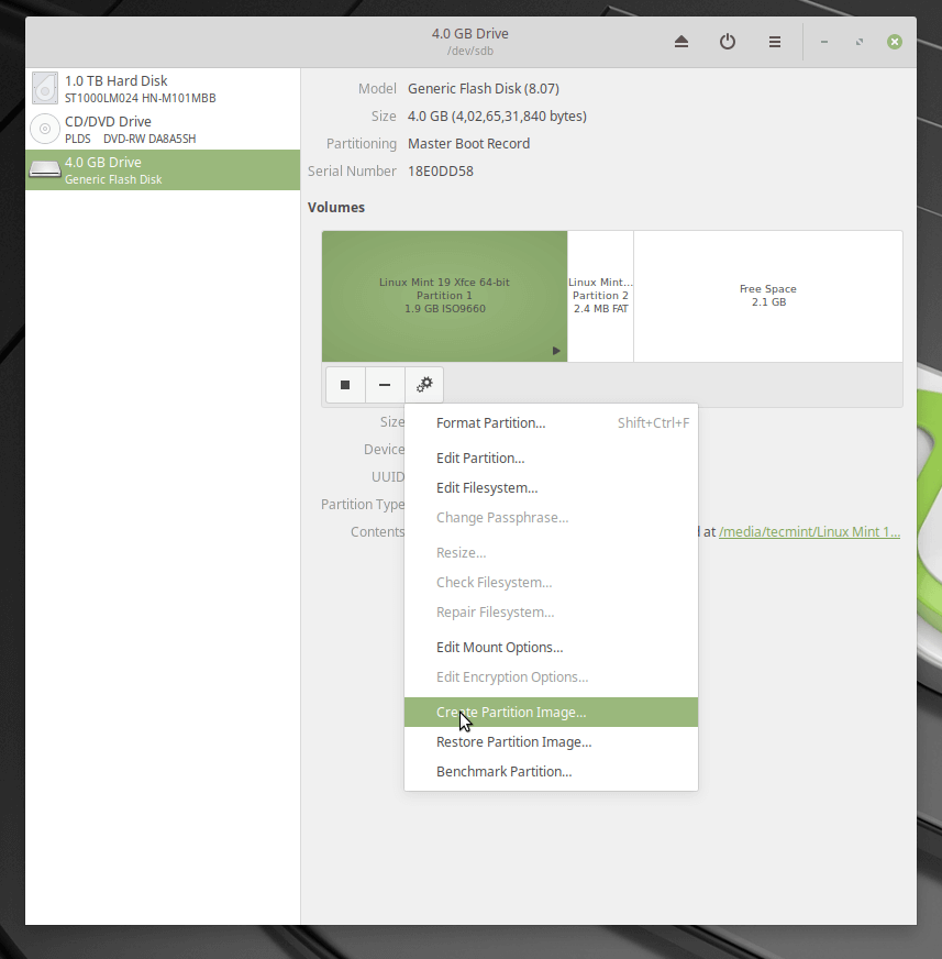 Create a Disk Partition Image