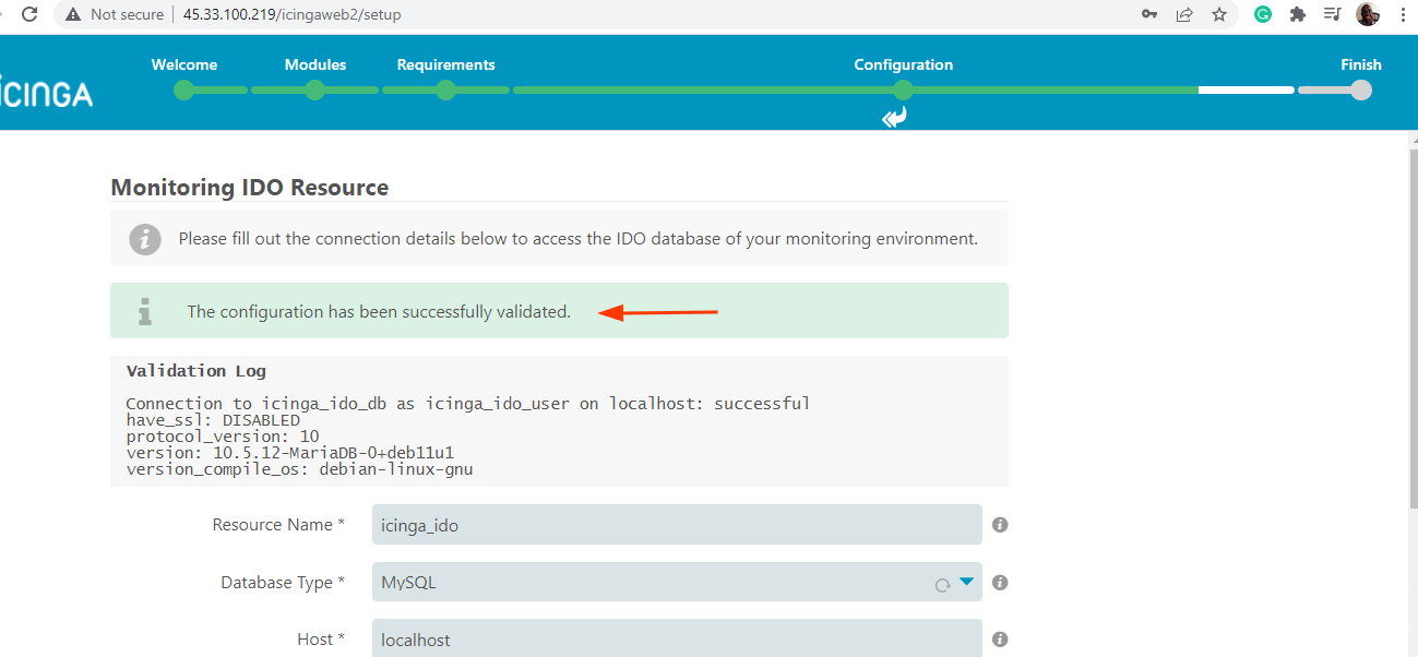 Icinga IDO Module Validation Successful