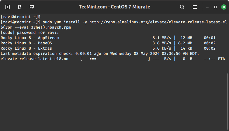 Install ELevate Repo in Rocky Linux 8