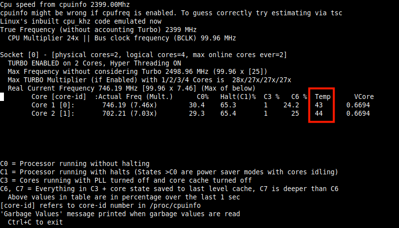 Show Intel Core Information with Temperature