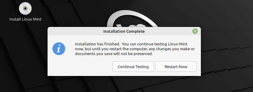 Linux Mint Installation Completes