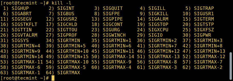 List All Linux Signals