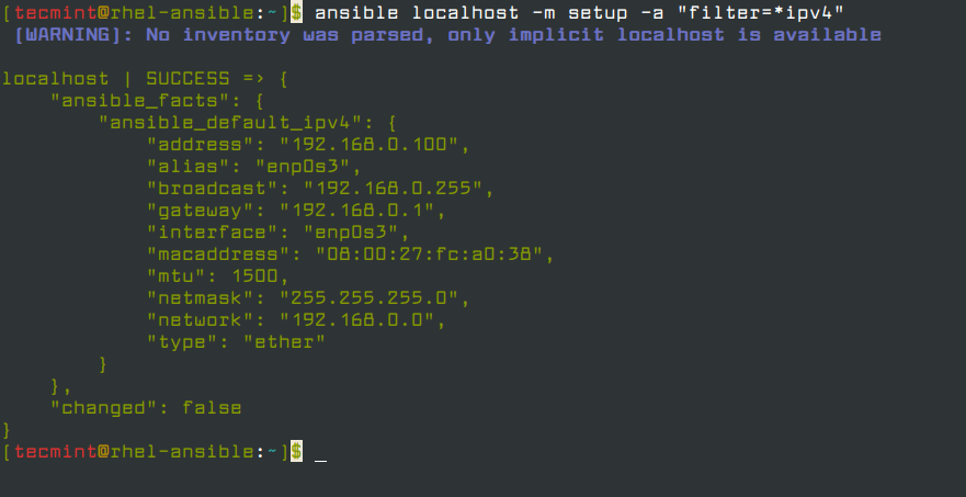 List IPv4 Ansible Facts