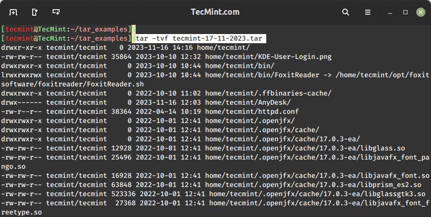 View Tar Contents Without Extracting