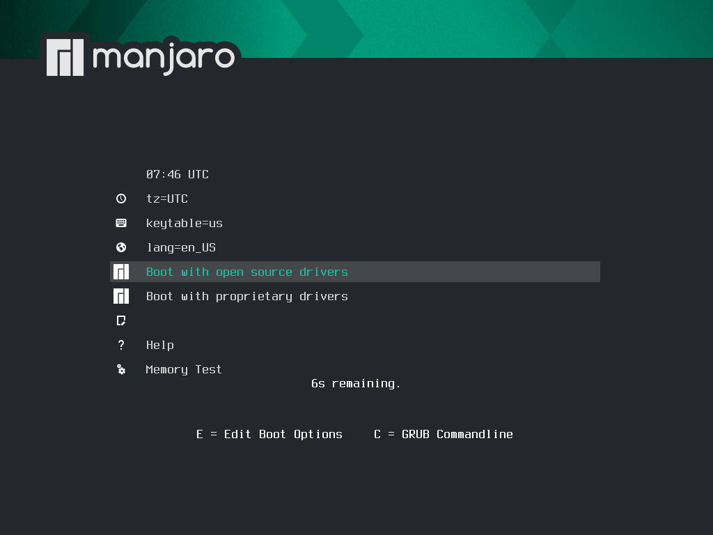 Manjaro Boot Menu