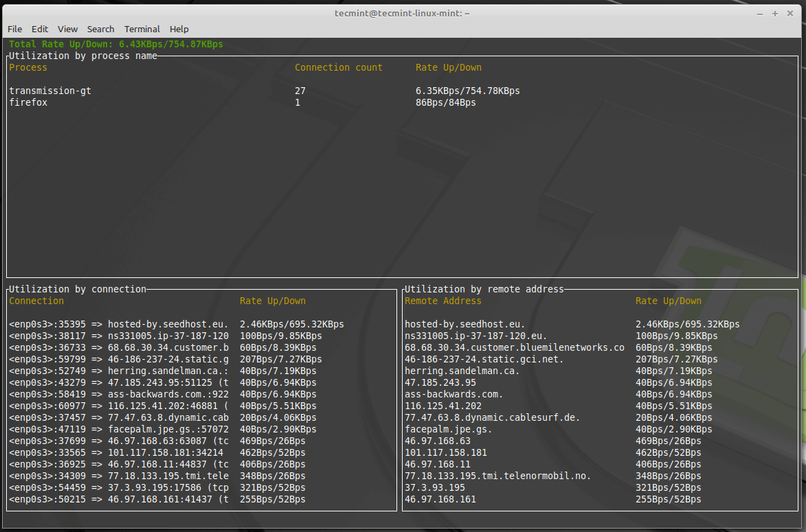 Bandwhich - Monitor Network Usage in Linux