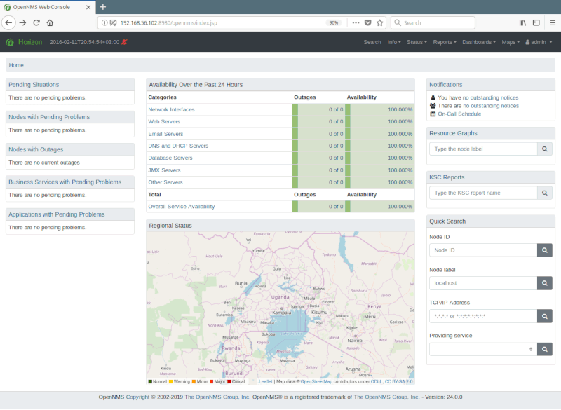 OpenNMS Default Admin Dashboard