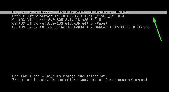 Oracle Linux Boot Menu