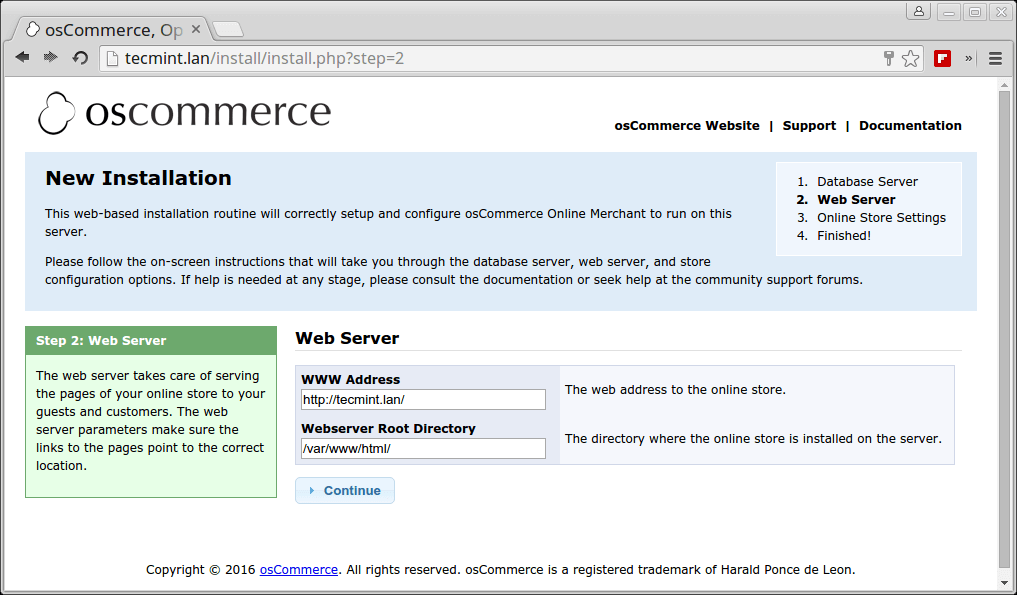 osCommerce Web Server Setup