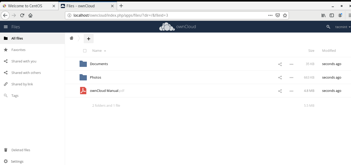 OwnCloud Dashboard