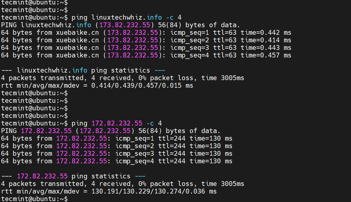 Ping Remote Linux Host