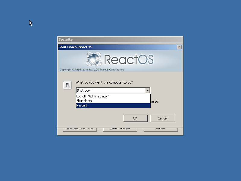 ReactOS Shutdown Options