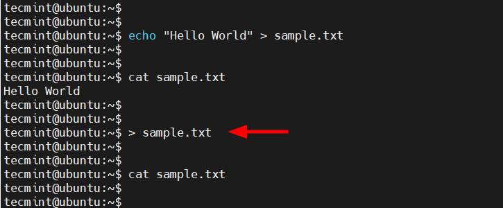 Redirection Operator Command Example