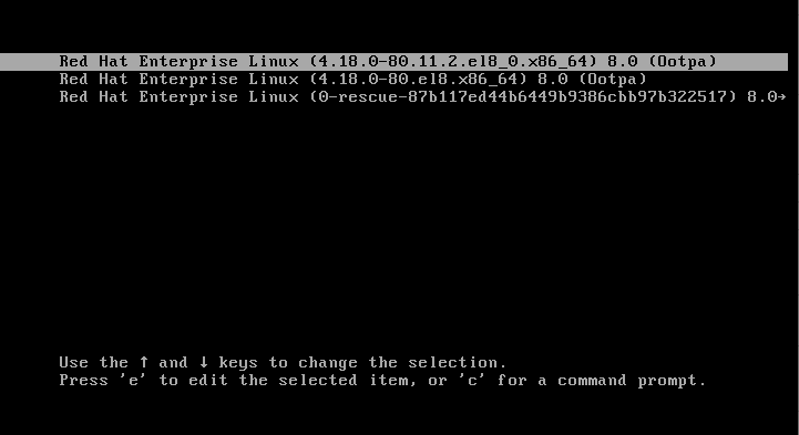 RHEL 8 Boot Menu
