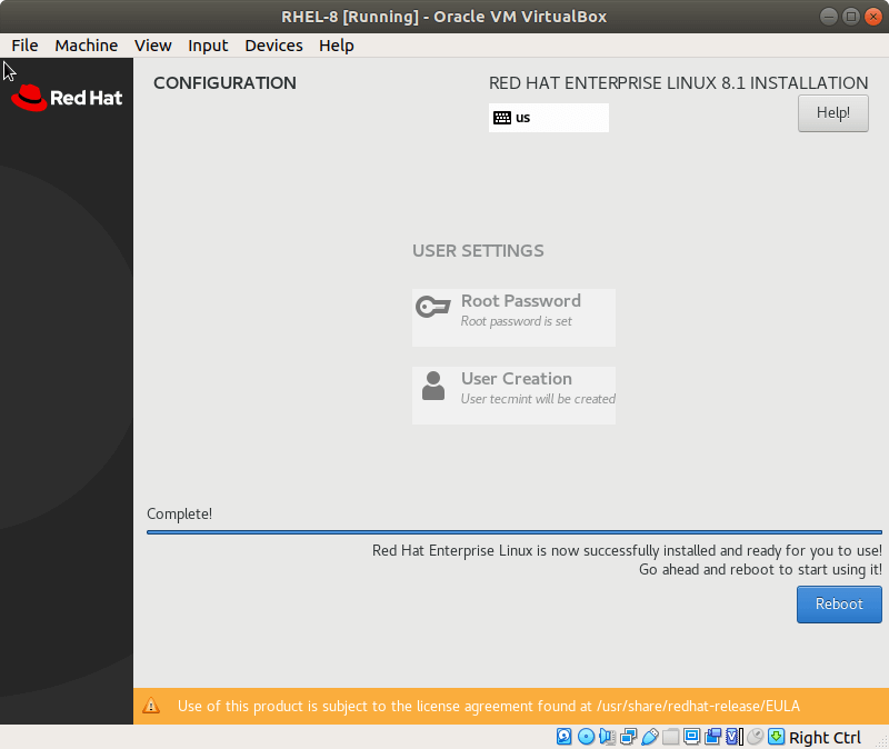 RHEL 8 Installation Complete