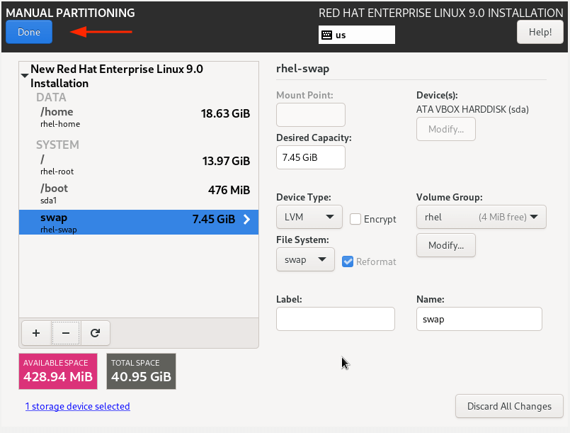 RHEL 9 Partition Table