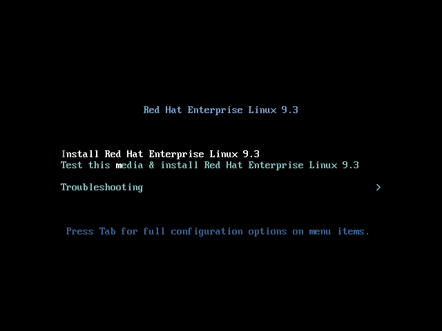 RHEL 9.3 Boot Menu