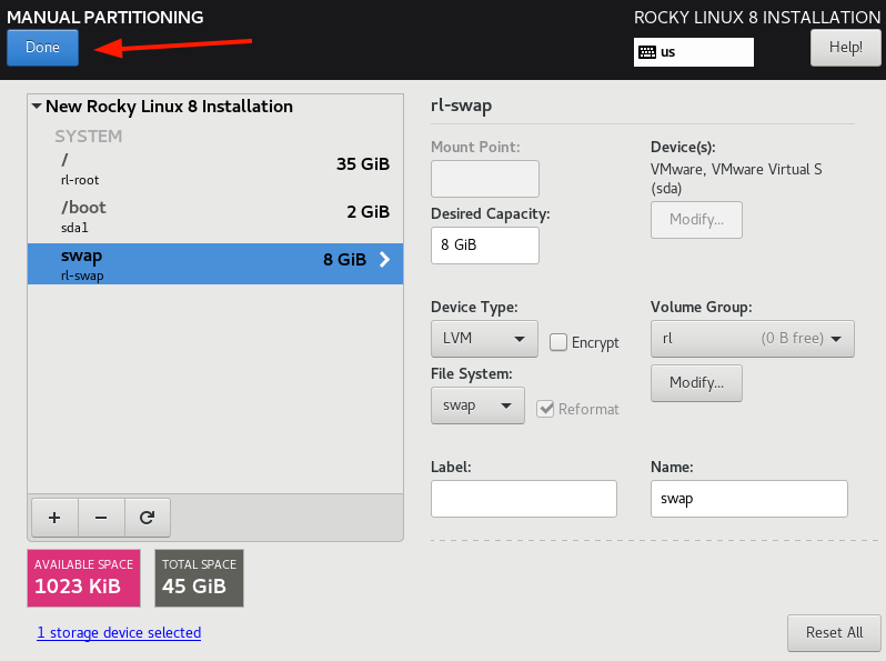 Rocky Linux Partition Table